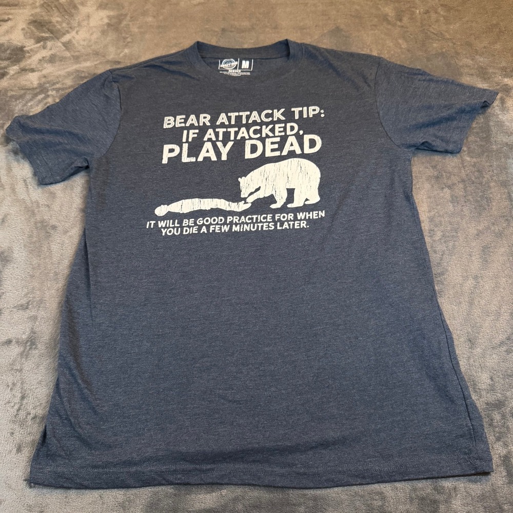 Crazy Dog T Shirt Mens Medium Bear Attack Tip Play Dead Funny Graphic Tee